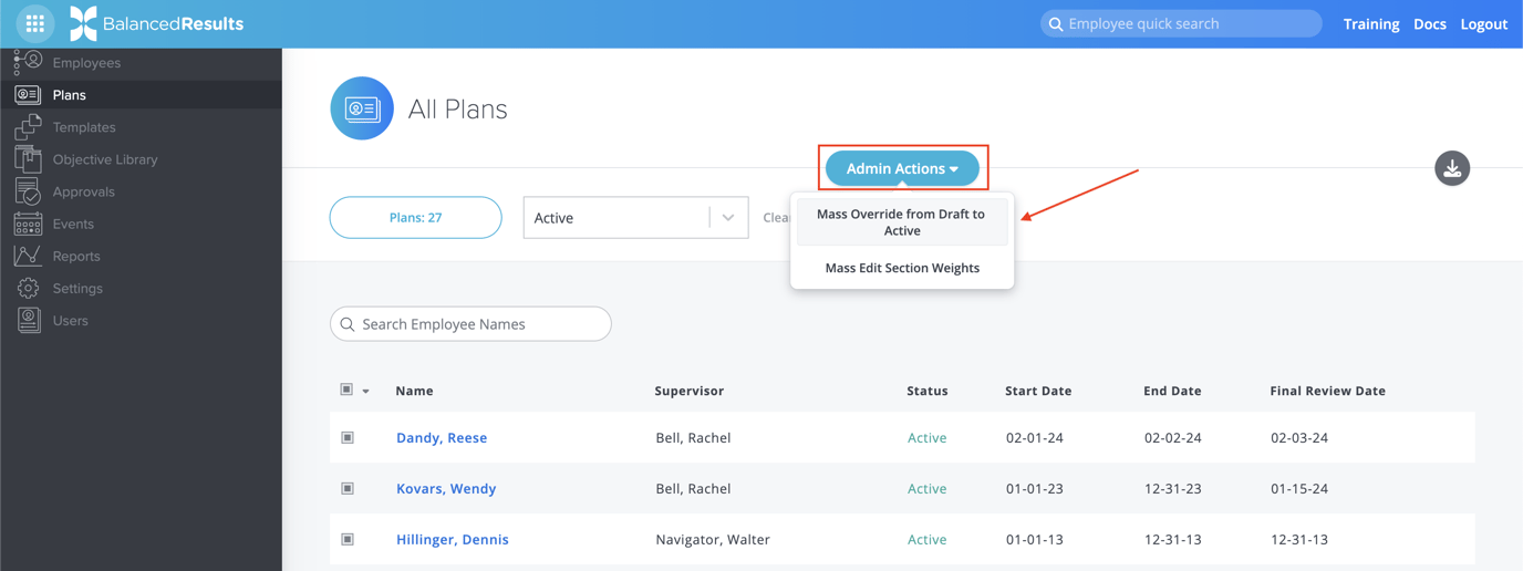 How to Override Plans from Draft to Active en masse